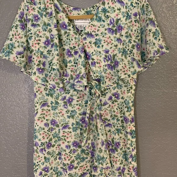 Vtg Karin Stevens Cottage Core Floral Feminine Tea Dress Rayon Size 8 - Picture 2 of 8